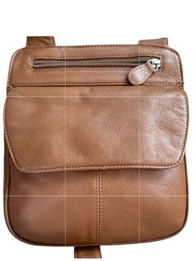 TravelSmith Vintage Brown Leather Organizer Crossbody Bag